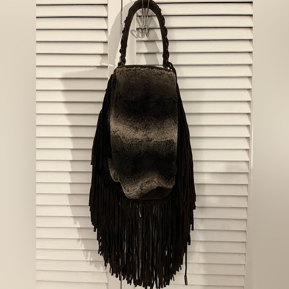 Stuart Weitzman Collection Made in Spain Fur and Leather Shoulder Bag